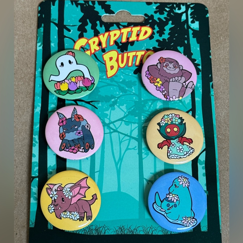 Hot Topic Cryptid Floral Button Set by Whatever! Company. 6 buttons